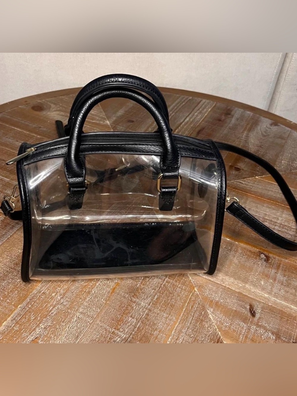 Clear PVC handbag shoulder bag Satchel with Black Trim - Picture 4 of 8